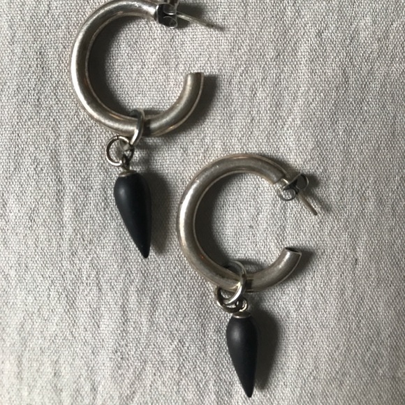 Black Tear Drop Charm Earrings - Picture 2 of 3